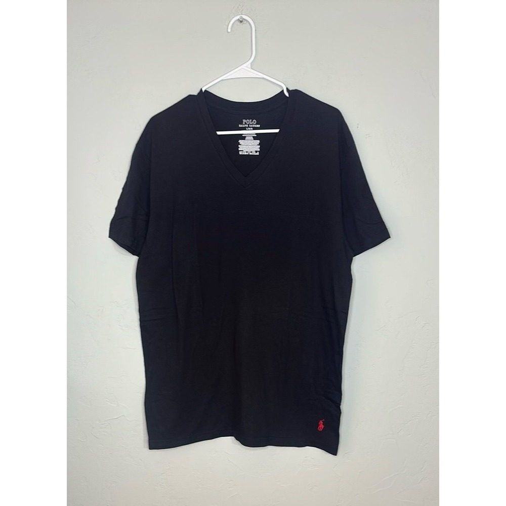 Polo Ralph Lauren Mens Black V-Neck‎ T-Shirt Classic Fit Red Pony Logo Large